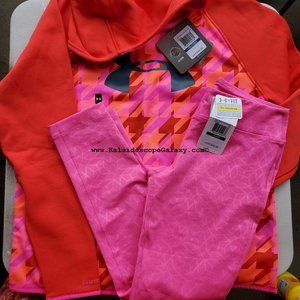 Under Armour Girls Large Leggings w/ XL Hoodie Sweatshirt Pink Orange New